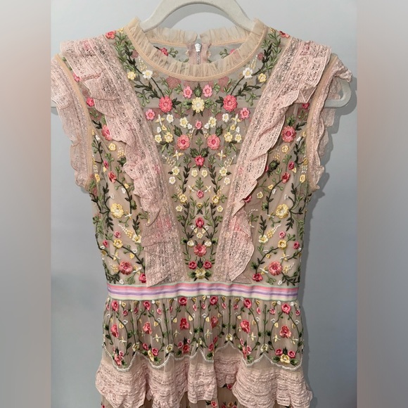 Needle & Thread Lattice Rose Mini Dress In Blush, Size‎ 4 - Picture 6 of 12